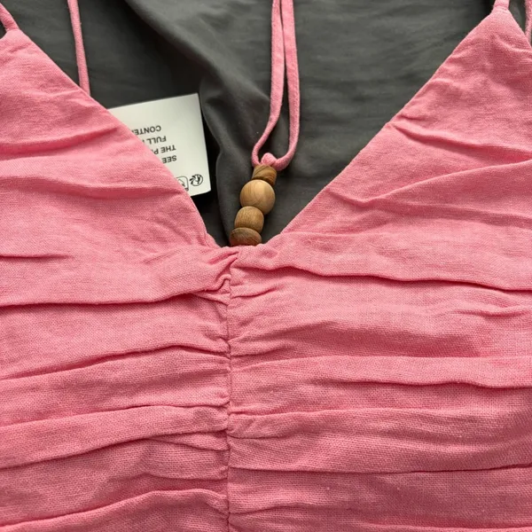 ZARA Wooden Bead Pink Linen Halter - Image 2