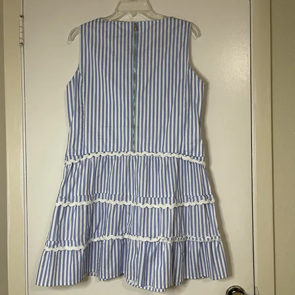 Sail To Sable Seersucker blue Tiered Mini stripe Dress size large - Image 5