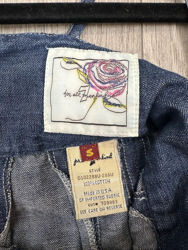 7 For All Mankind Denim Mini Dress Size Small 100% Cotton Y2K Spaghetti Strap - Image 9