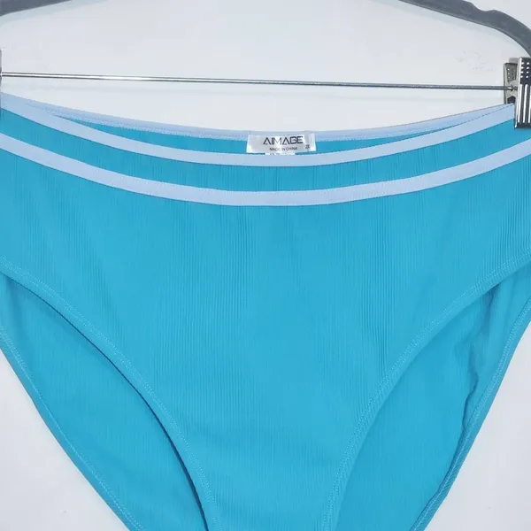 AI'MAGE Blue Bikini with Light Blue Trim and High Waist Bottoms NWT Size 2XL - Image 5