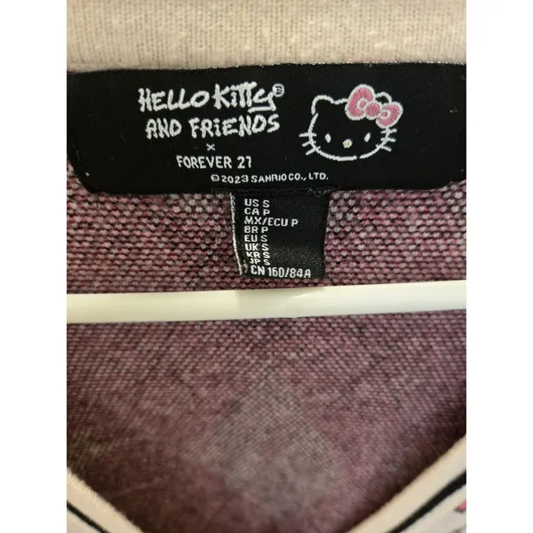 Hello Kitty Forever 21 Argyle Cardigan Sweater Womens Size Small Pink Sanrio - Image 4
