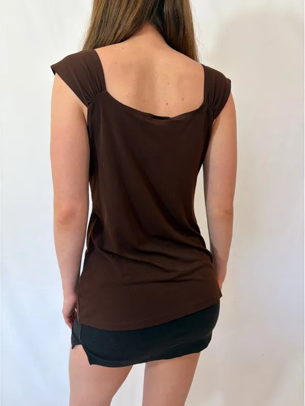 Dark Brown Cap Sleeve Lace Y2k Milkmaid Top - Image 8