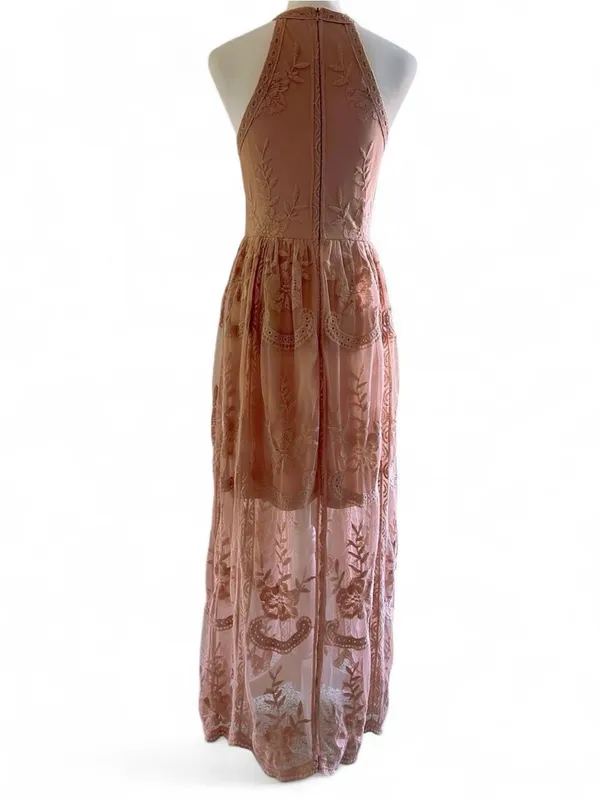 Altar'd State Dusty Pink Lace Halter Maxi Dress - Size Medium - Image 2