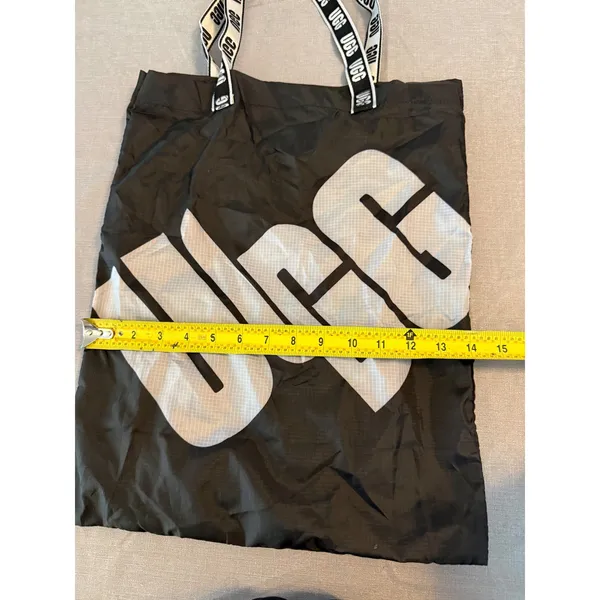 UGG Black Ripstop Nylon Packable Tote Bag White Logo‎ Branded Handles Shopper - Image 4