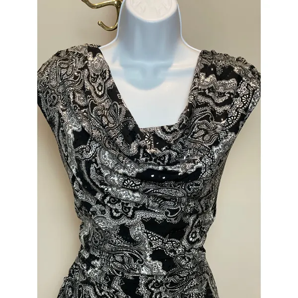 JBS Paisley Sequin Bodycon Dress Size M Black White Scoop Neck NWT Made in USA - Image 2