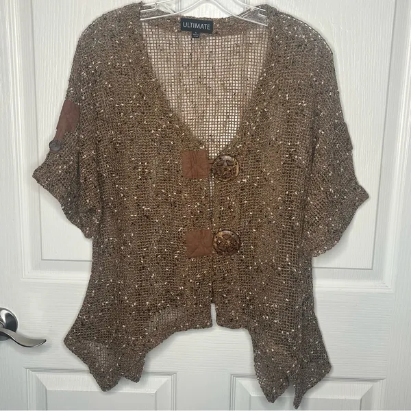 Ultimate Crochet Knit Sweater Top Size S Brown Artsy Natural Earthy - Image 14