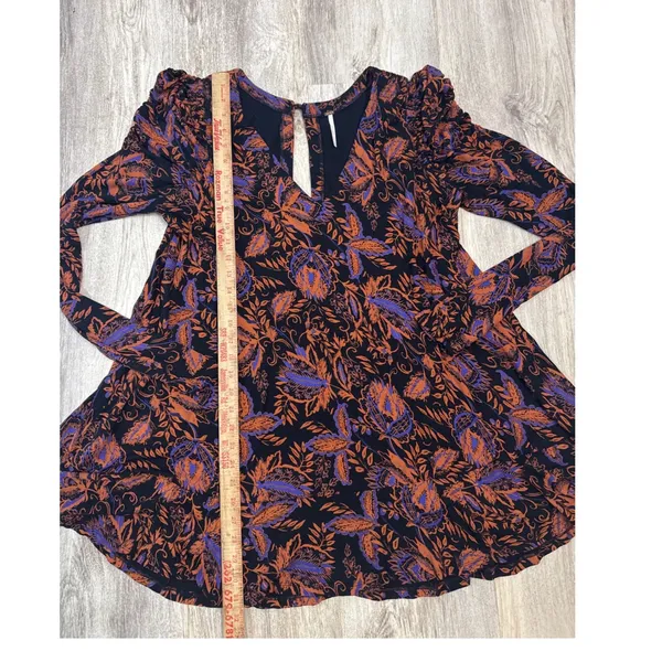 Free People Hello Lover Tunic Womens Floral Paisley Black Orange Size Medium‎ - Image 6