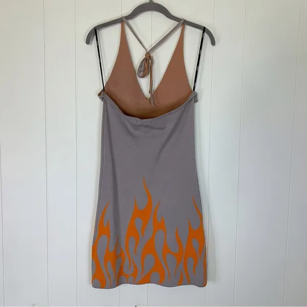 NWT Forever 21 Grey With Flames Sweater Halter Dress L - Image 2