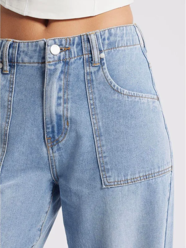 PTCL Utility High Waist Wide Leg Jeans Light Wash Indigo Size 25 - Image 4