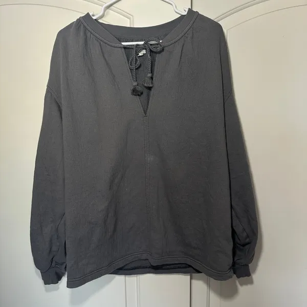 Aerie Easy Street Sweatshirt Gray Oversized V-Neck Pullover XS Breathable Cotton - Image 2
