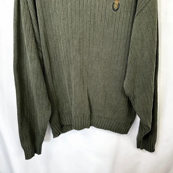VTG Chaps Ralph Lauren XL Sweater Green Ribbed Cotton Heavyweight Fisherman 1023 - Image 7