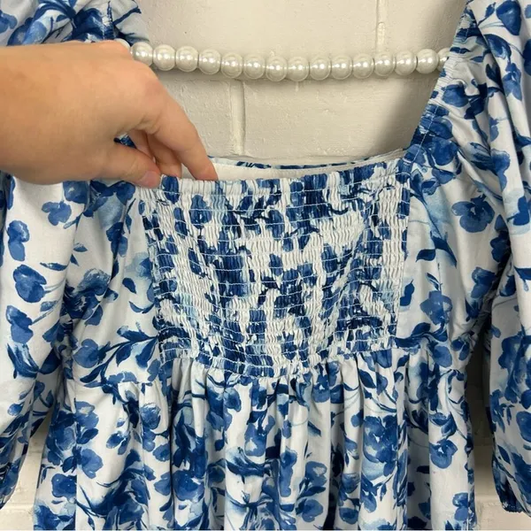 Abercrombie & Fitch Emerson Poplin Blue Floral Puff Sleeve Mini Dress Size S - Image 7
