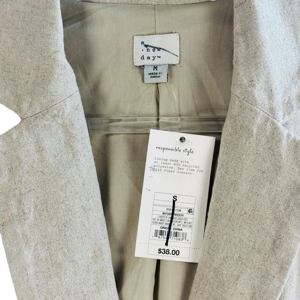 A New Day Linen‎ Blend Oversize Blazer Casual Work Office Career Jacket Beige M - Image 3