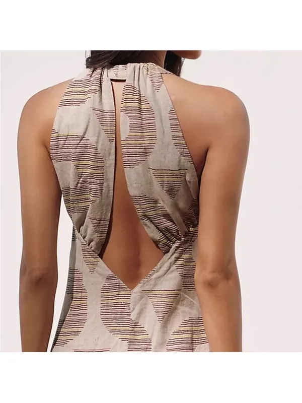 Celandine Anthropologie neutral printed linen blend maxi dress - Image 4