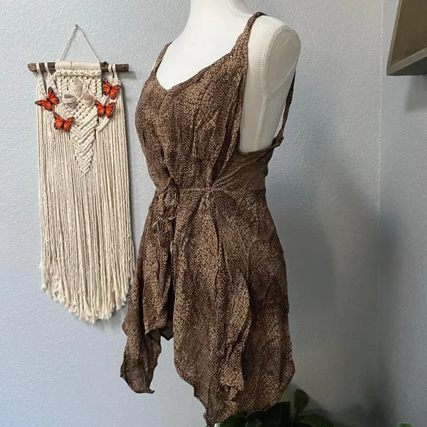 Maternity Brown Graphic Print Tie Sleeveless Tank Blouse Y2k Boho Fairy Grunge - Image 3