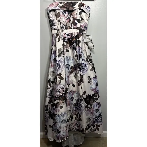 XSCAPE Dress Long Gown Purple Floral Sleeveless Size 4 USA Made Formal Dance NEW - Image 2