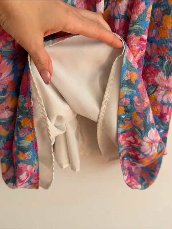 Sadie & Sage Floral Mini Dress Tie Shoulder Straps Smocked Pink Blue Large L - Image 3