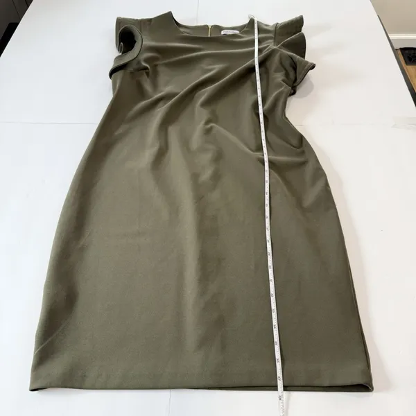 Calvin‎ Klein Army Green Ruffle Stretch Crepe Sheath Dress Size 14 - Image 8
