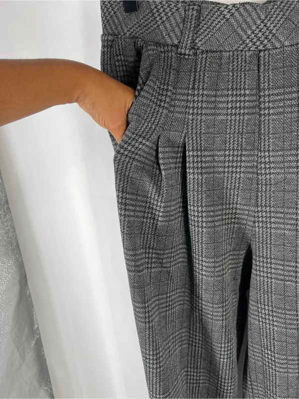 Halara High Rise Wide Leg Plaid Pants Gray Stretch Pull On Size M - Image 5