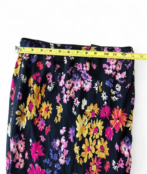 Vintage Express Silk Maxi Floral Skirt with Side Slit - Image 3