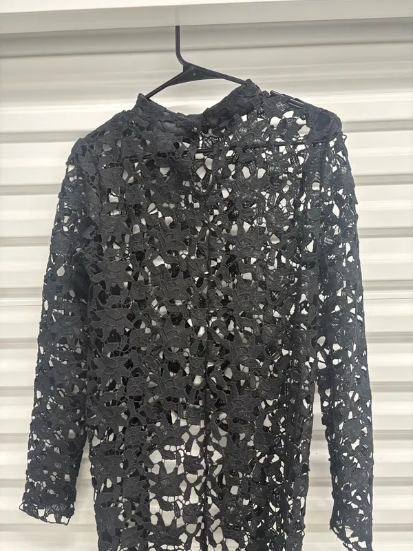 Pretty Garden Womens Black Lace Sheer Layered Round Neck Long Sleeve Midi S - Image 11