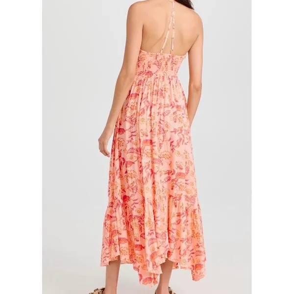 Free People Dusk Coral Combo Smocked Maxi Dress Floral Print‎ Halter Style Large - Image 2