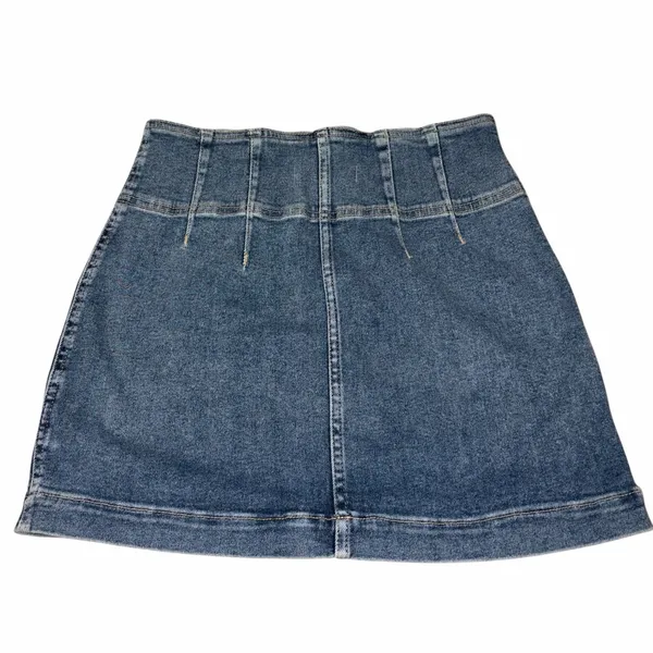 Free People Virgo Pleated Denim Jean Zip Front Mini Skirt 27 - Image 5
