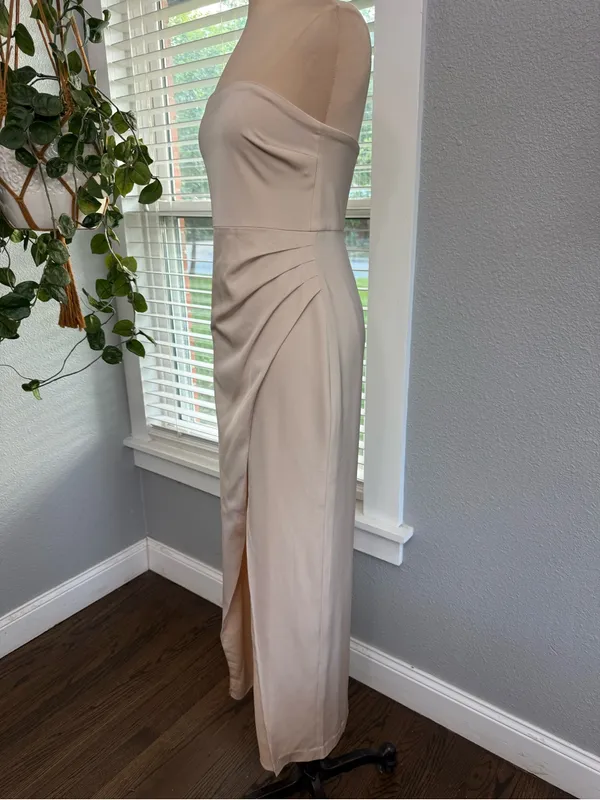 NBD Lucilda Strapless Satin Gown Size Small High Slit in Champagne - Image 5