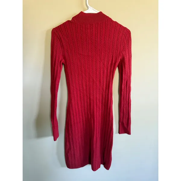 Abercrombie & Fitch Women's XS Red Knit‎ Mock Neck Long Sleeve Mini Dress - Image 3