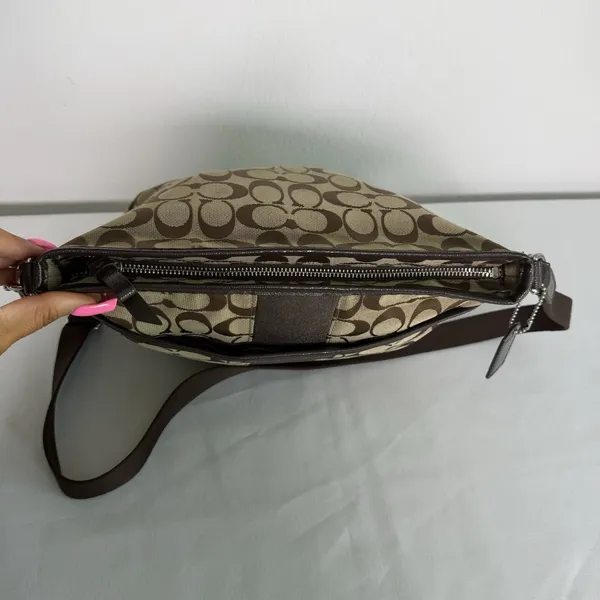 Coach Shoulder Bag‎ F28502 Signature Stripe Brown Canvas Leather Crossbody Y2K - Image 4