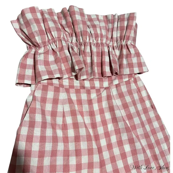 Entro NWOT Pink And White Gingham Strapless Ruffle Romper - Image 3