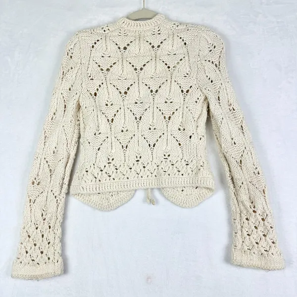 The Limited Vintage Y2K Crochet Knit Sweater Cardigan Size Small Chunky Cream - Image 2