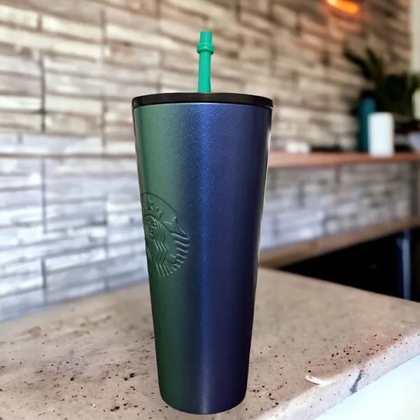 Starbucks NEW Stainless Steel Green & Blue Ombré 24 oz Tumbler with Straw - Image 2