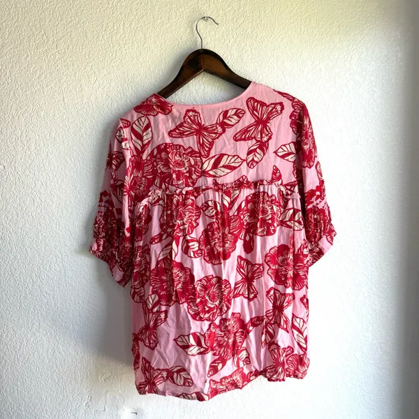 Anthropologie Vineet Bahl Womens Shirt l Pink Red Floral Embroidered Size Medium - Image 3