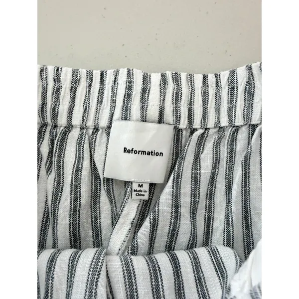 Reformation Vania Pants Blue White Striped Linen Wide Leg Elastic Waist M - Image 4