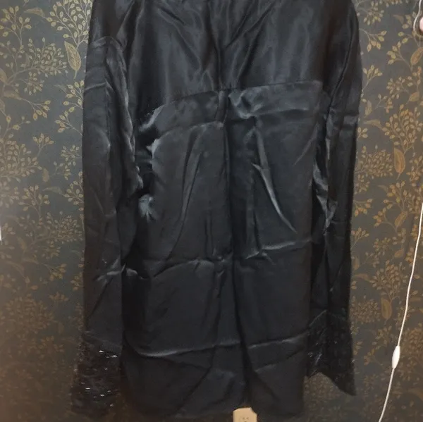 NEW Zara Black Satin Tunic Top With Embellished Sleeve - Image 3