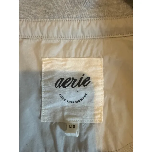 Aerie Heather Gray Split Neck Raw‎ Edge Pullover Sweatshirt oversized Large - Image 5
