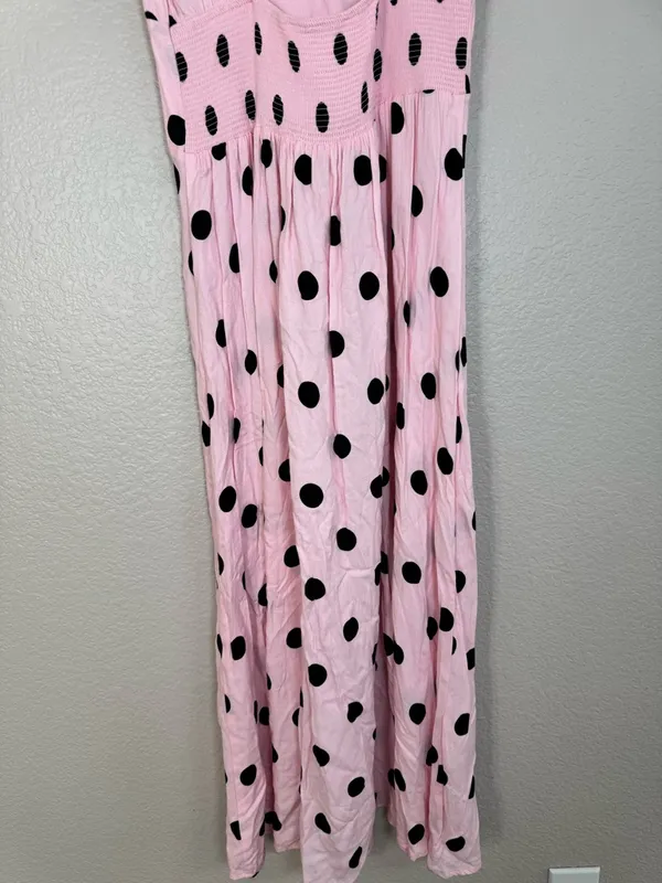 AFRM Jamie Pink Black Polkadot Print Open Back Maxi Dress Medium $138 Revolve - Image 9