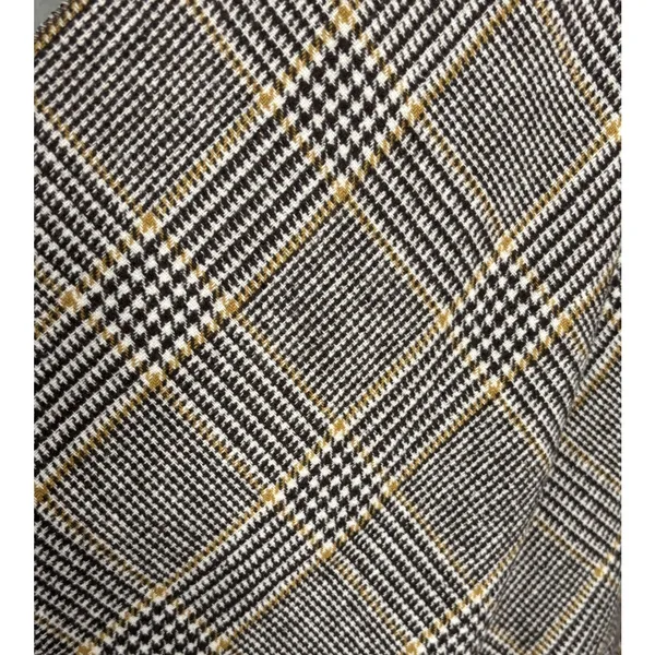 Beige Checkered Shawl 6 Feet Wide Viscose Beige Brown Yellow Retro Preppy - Image 3