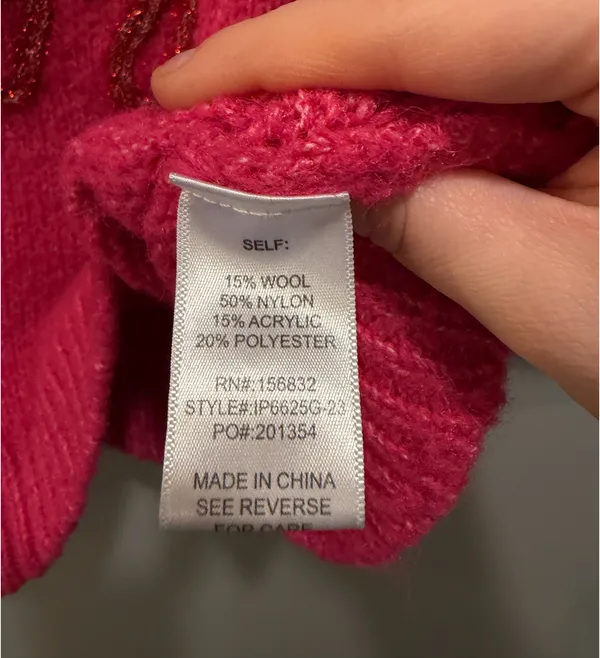 BiBi ‘Be Happy’ Puff Sleeve Tensil Letter Knit Top Hot Pink - Image 4