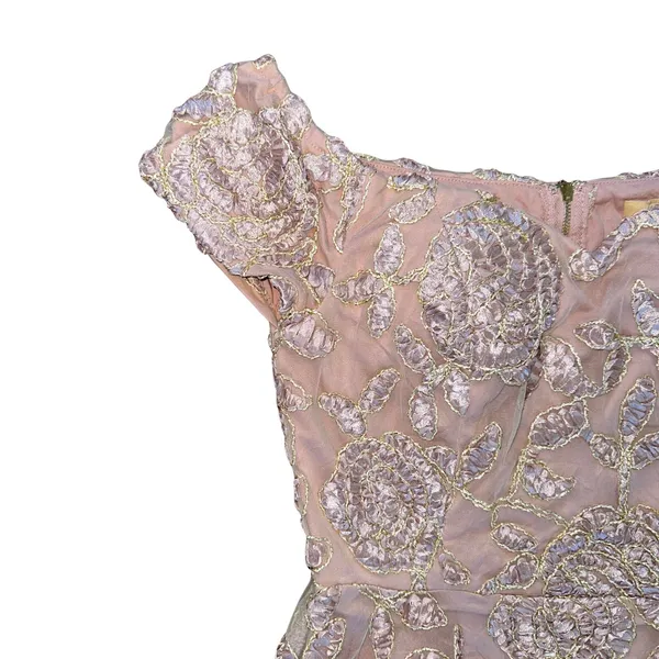 Blush Pink Embroidered Lace Wedding Guest Dress Size Large 3D Floral Formal - Image 12
