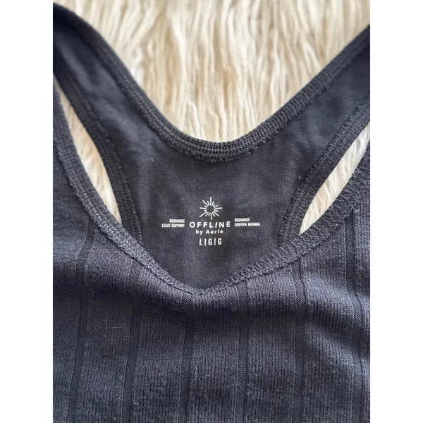 Aerie Cozy Class Ribbed Knit Sports Bra True Black Size Large - Image 6