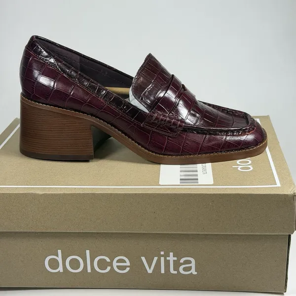 Dolce Vita Size-8.5 Loafers Talie Cabernet Leather Block‎ Heel Penny Burgundy - Image 4