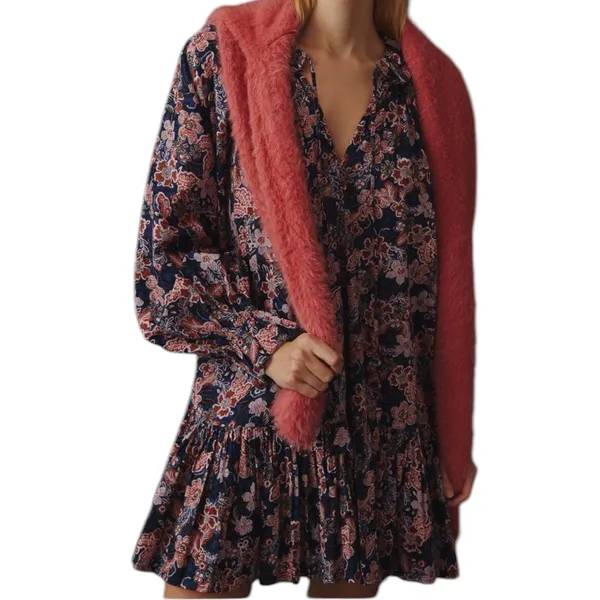 Anthropologie Sundry‎ Boho Floral Print Long Sleeve Tiered Mini Dress Size Small - Image 2