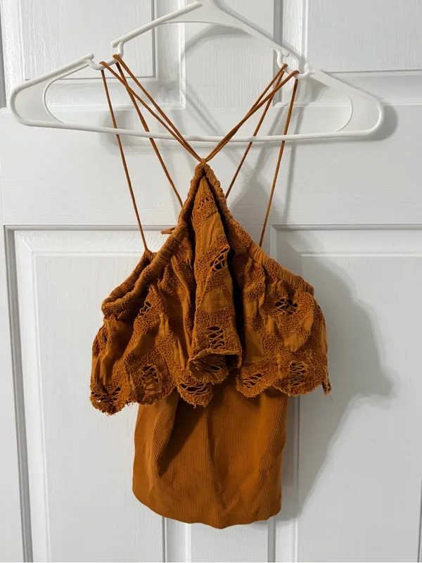 Anthropologie Women’s Rust Brown Crochet-Trim Halter Top - Image 2