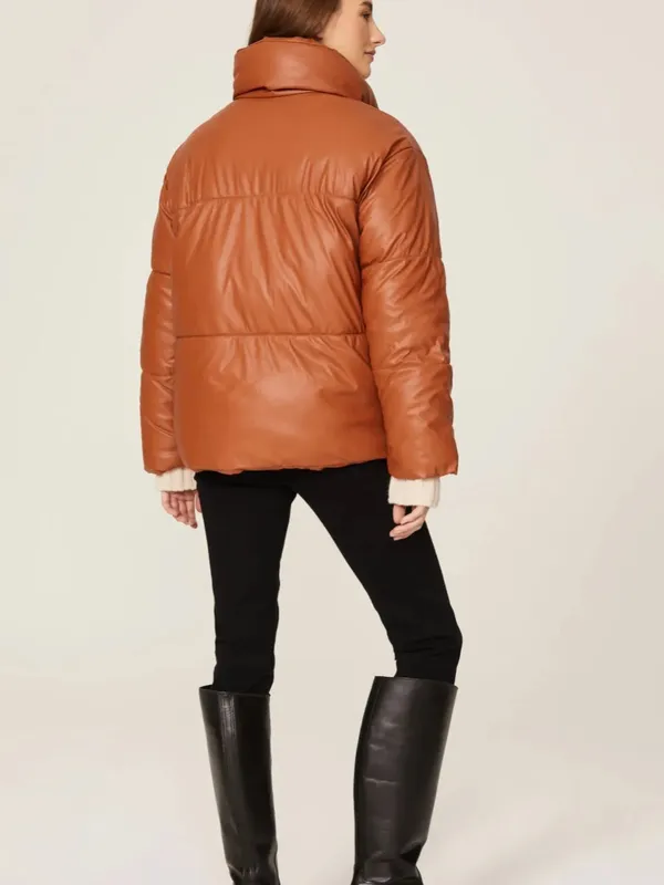 NVLT Faux‎ Leather Puffer Jacket size Large Brown - Image 3