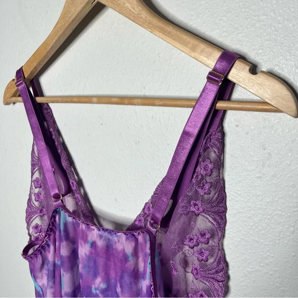 Y2K Vintage Purple Sheer Mesh Floral Fairycore Babydoll Tank Top Lingerie - Image 5