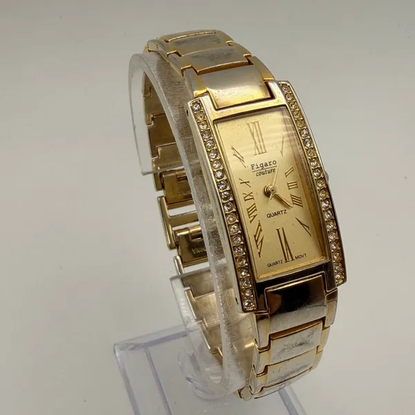 Elegant Figaro Couture Gold-Tone Rectangular Quartz Watch Working New Battery - Image 3