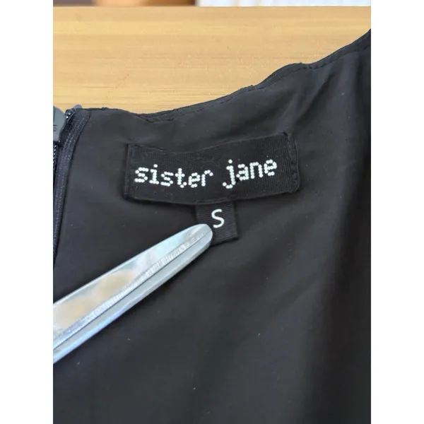 Sister Jane Confetti Square Neck Puff Sleeve Dress Size Small Black Textured - Image 6