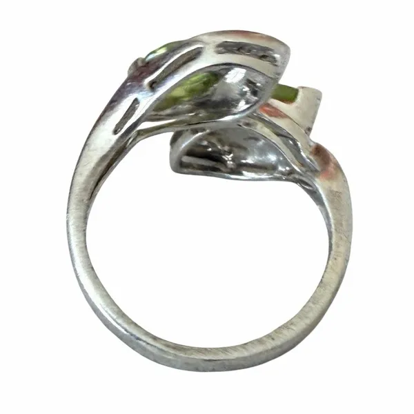 925 Sterling Silver Green Peridot Style Two Stone Bypass Ring - Image 8